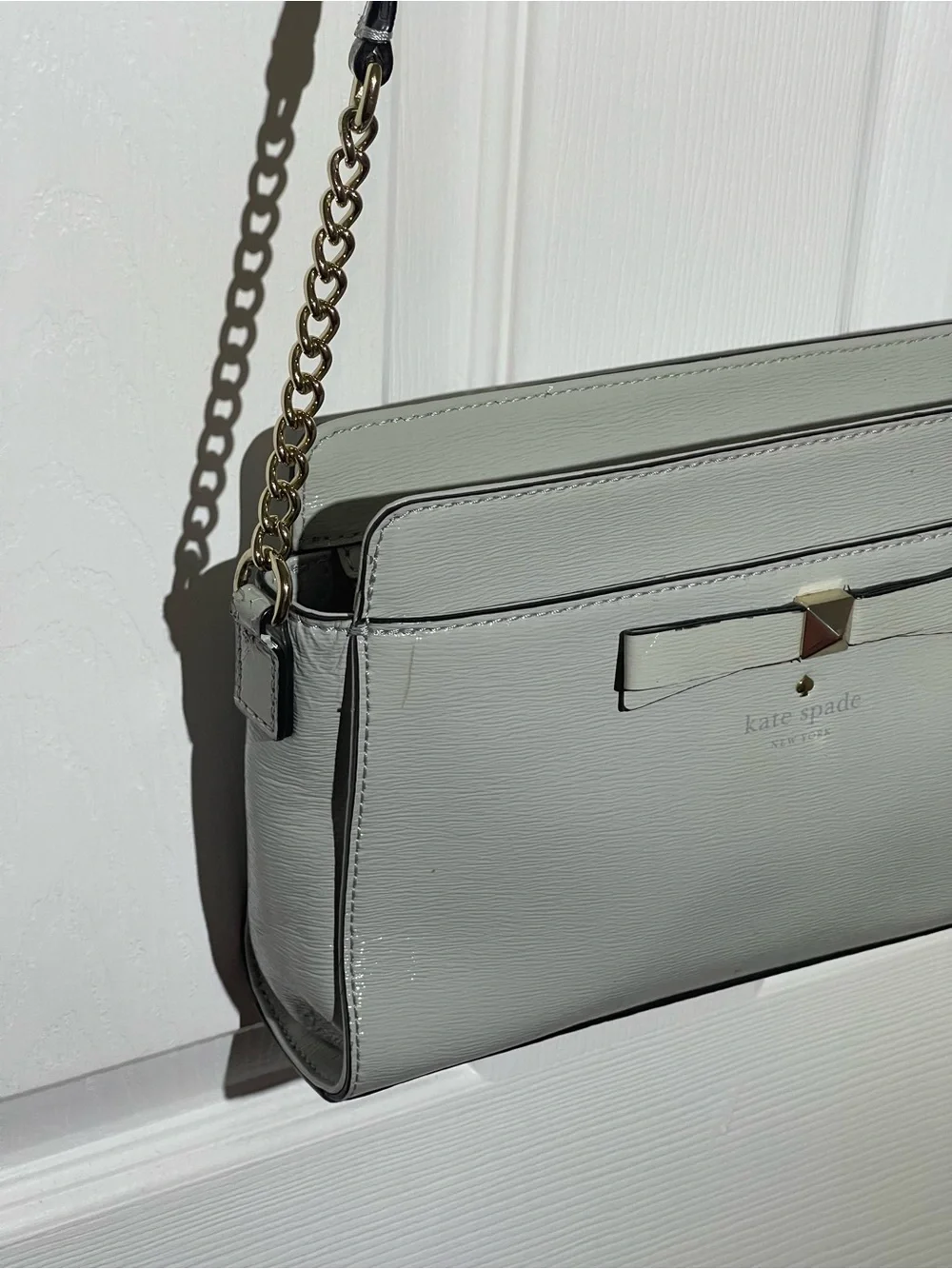 Kate Spade Hancock Park Gray Patent Angelica Crossbody Bag
